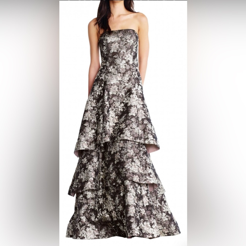 Aidan Mattox Brown and Silver High Low Gown